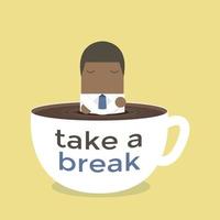 African businessman take a break in a coffee cup. vector