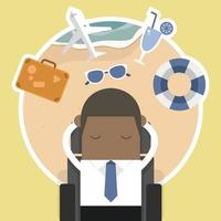 African businessman dreaming about his vacation. vector