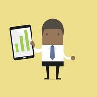 African businessman holding a tablet with growing graph. vector