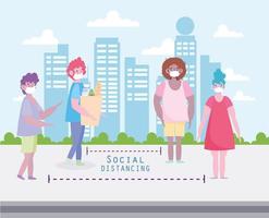 social distancing people street vector