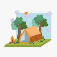 camping tent bonfire vector