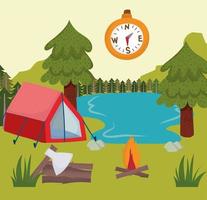 camping tent compass vector