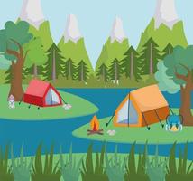 camping forest river vector