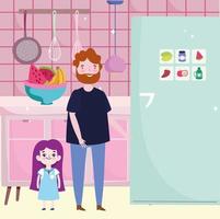 dad daughter kitchen vector