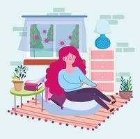 mujer descansando piso vector