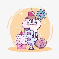 cute milkshake cupcake cookie vector