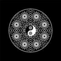 patrón de mandala con contorno de signo de yin yand vector