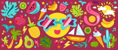 conjunto de ilustraciones planas de verano tropical vector