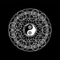 patrón de mandala con contorno de signo de yin yand vector