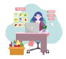 woman grocery online vector