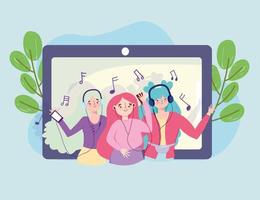 girls listening music vector