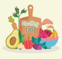 healthy food lettering vector