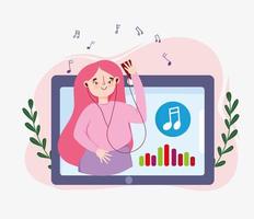 girl listening audio music vector