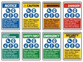 Proper PPE Required Boots, Hardhats, Gloves When Task Requires Fall Protection With PPE Symbols vector