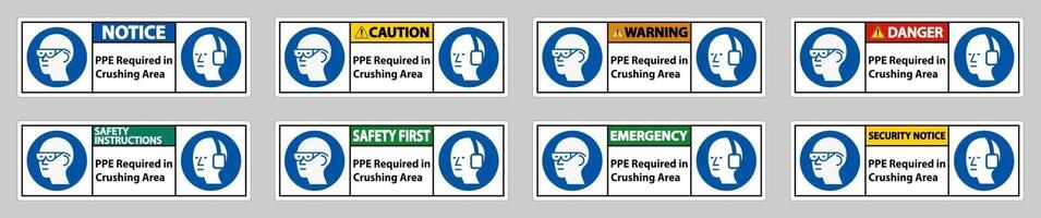 Sign PPE Required In Crushing Area Isolate on White Background vector