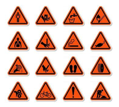 Triangular Warning Hazard Symbols labels Sign Isolate on White Background,Vector Illustration vector