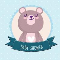 Baby shower, cute teddy bear animal badge vector