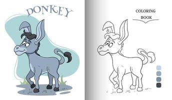 Animal character funny donkey in cartoon style coloring book page vector