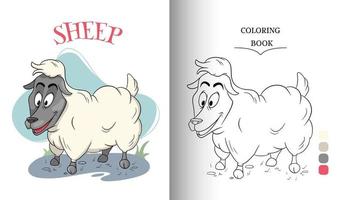 Carácter animal oveja divertida en estilo de dibujos animados página de libro para colorear vector