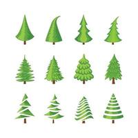 Vector colorful illustration set of a Christmas tree icons isolated on white background. Can be used for greeting card, invitation, banner, web design.