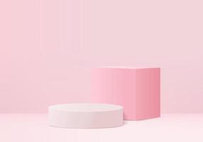 3d display product abstract minimal scene with geometric podium platform. cylinder background vector 3d rendering with podium. stand for cosmetic products. Stage showcase on pedestal 3d pink studio