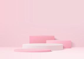 3d background products display podium scene with geometric platform. background vector 3d rendering with podium. stand to show cosmetic products. Stage showcase on pedestal display pink studio