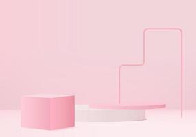 3d background products display podium scene with geometric platform. background vector 3d rendering with podium. stand to show cosmetic products. Stage showcase on pedestal display pink studio