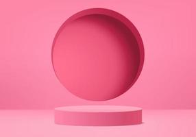 Podio rosa mínimo y escena con vector de render 3d en composición de fondo abstracto, ilustración 3d simulacro de formas de plataforma de forma de geometría de escena para exhibición de productos. escenario para producto en moderno.