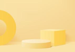 Cylinder abstract minimal scene with geometric platform. Summer background vector 3d rendering with podium. stand to show cosmetic products. Stage showcase on pedestal modern 3d studio yellow pastel