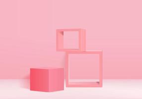 Podio rosa mínimo y escena con vector de render 3d en composición de fondo abstracto, ilustración 3d simulacro de formas de plataforma de forma de geometría de escena para exhibición de productos. escenario para producto en moderno.