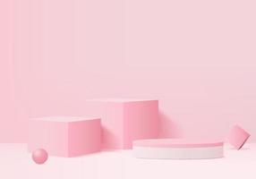 3d background products display podium scene with geometric platform. background vector 3d rendering with podium. stand to show cosmetic products. Stage showcase on pedestal display pink studio