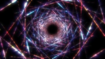 Colorful glittering glowing particle motion cyber space tunnel video