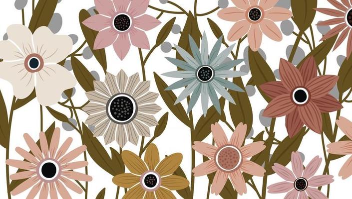 backdrop decorated with blooming flowers and leaves. Abstract art nature background vector. Trendy plants frame. flower garden. Botanical floral pattern design for summer.