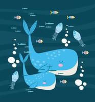 whales fishes octopus vector