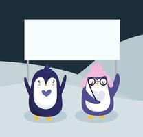 penguins placard cartoon vector
