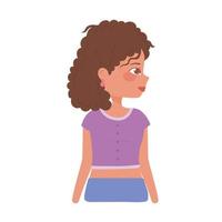 profile young woman with curly hair cartoon vector