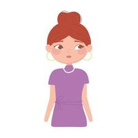 portrait woman cartoon character with bun hair vector