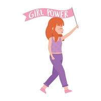 womens day, girl holding flag with girl power text vector