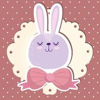 Baby shower cute rabbit face with bow decoration card vector