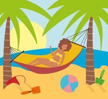 woman lying hammock vector