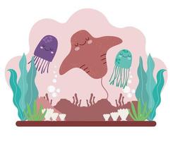 stingray jellyfishes underwater vector