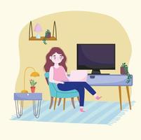 woman working remotely vector