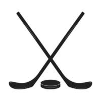 Dos palos de hockey negros y los iconos de ilustración de vector de composición de diseño de estilo plano de puck signos aislados sobre fondo blanco. símbolos del deporte juego de hockey sobre hielo.