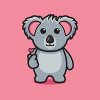 Cute koala mascot character with finger love pose cartoon vector icon illustration