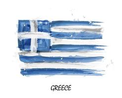 Realistic watercolor painting flag of Greece . Vector .