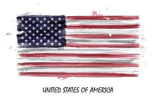 Realistic watercolor painting flag of United states of america . Vector .