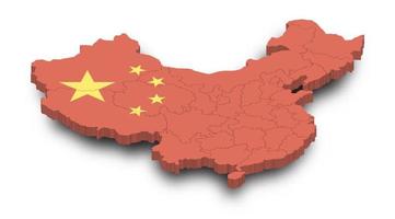 3D Map of China and province and flag pattern with shadow on isolated white background . Perspective view . Vector .