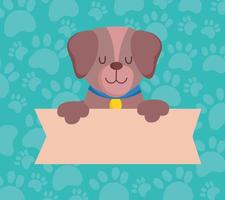 lindo perro mascota con pancarta, dibujos animados de animales domésticos vector