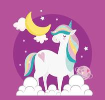 unicornio luna planeta vector