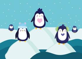 pingüinos escena de invierno vector